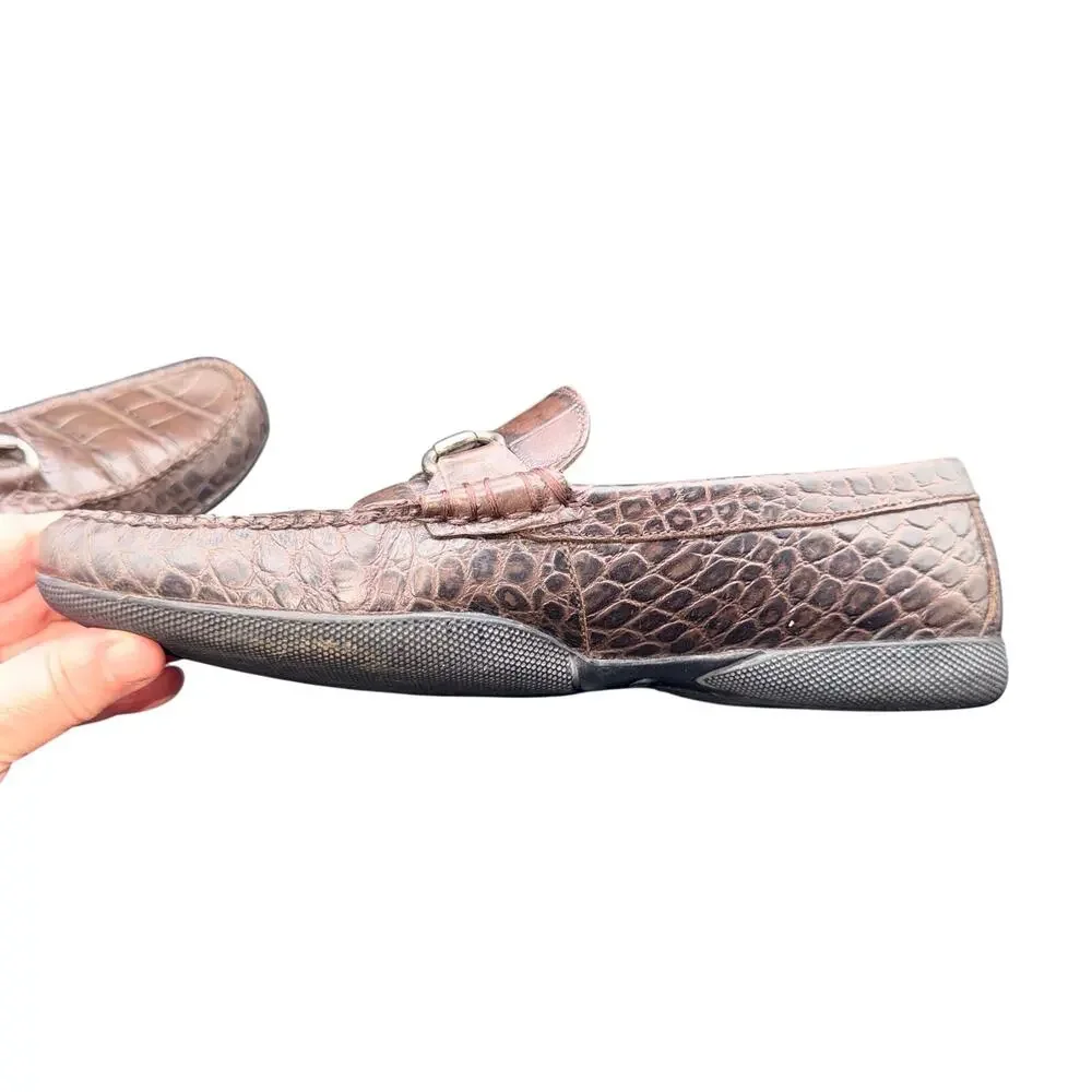 Peter Millar Brown Croc Embossed Bit Loafers Men’s 8.5M Made In Brazil